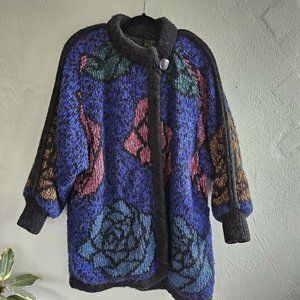 Vintage Carlisle Couture Jacket Coat Floral Knit Chunky S Oversized Granny wool